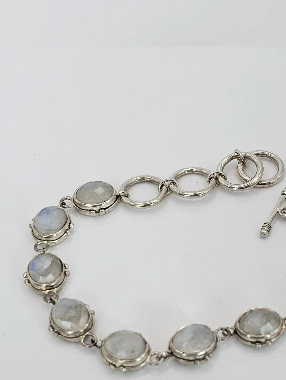 Genuine Rainbow Moonstone Sterling Silver Toggle Bracelet!